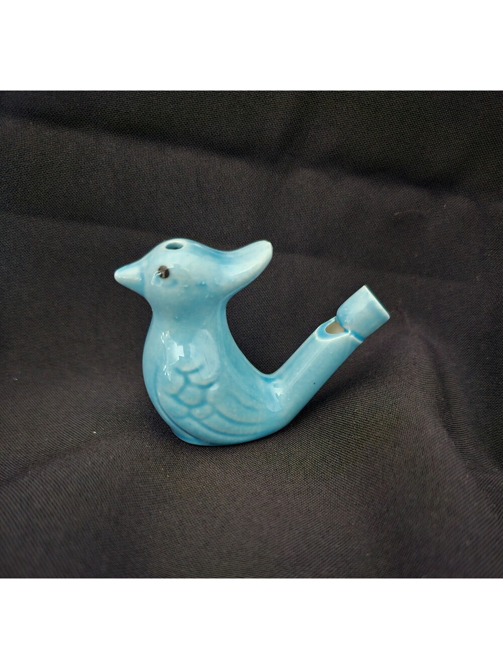 Vintage Ceramic Porcelain Bird Water Whistle Collectible Figure Blue 2" Tall